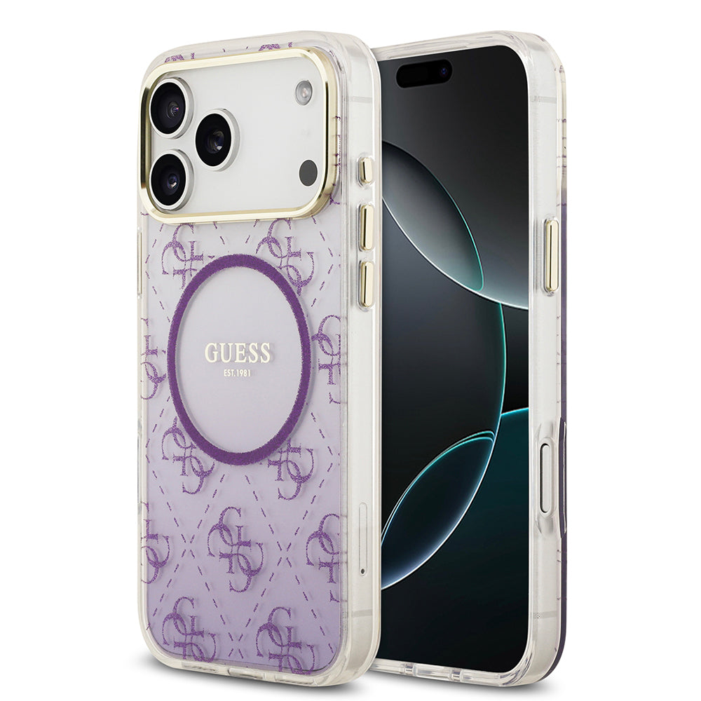 iPhone 17 Pro Max Kılıf Guess Orijinal Lisanslı M-safe Şarj Özellikli 4G Desenli Simli Silikon Kılıf