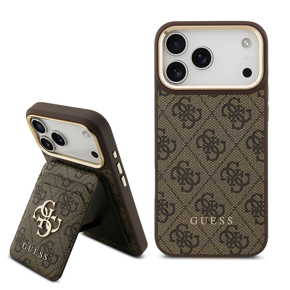 iPhone 17 Pro Max Kılıf Guess Orijinal Lisanslı M-safe Şarj Özellikli 4G Metal Büyük Logolu Kartlıklı Kılıf