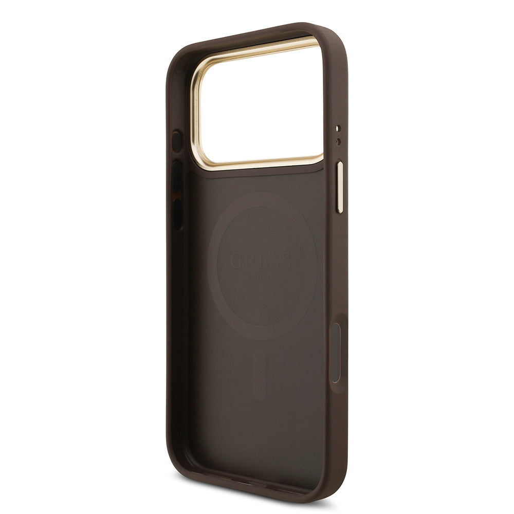 iPhone 17 Pro Max Kılıf Guess Orijinal Lisanslı M-safe Şarj Özellikli 4G Metal Büyük Logolu Kartlıklı Kılıf