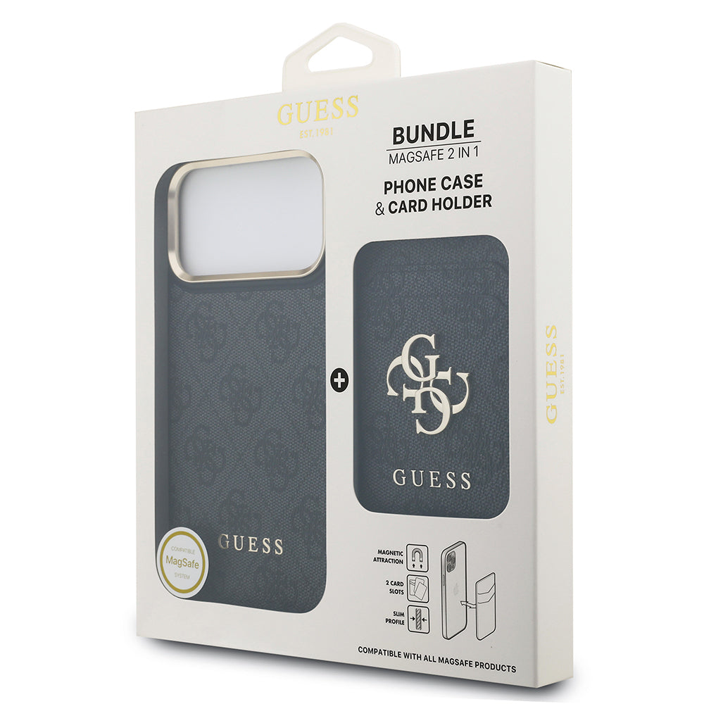 iPhone 17 Pro Max Kılıf Guess Orijinal Lisanslı M-safe Şarj Özellikli 4G Metal Büyük Logolu Kartlıklı Kılıf