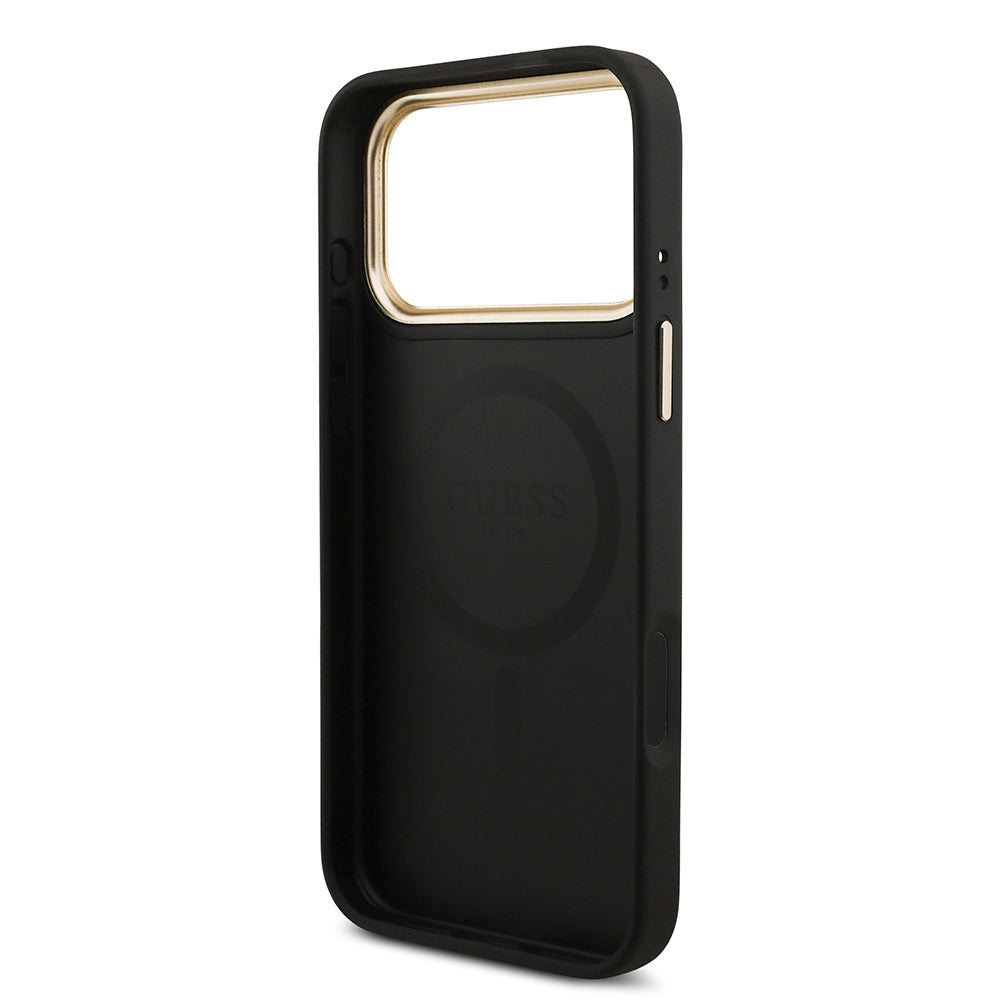 iPhone 17 Pro Max Kılıf Guess Orijinal Lisanslı M-safe Şarj Özellikli 4G Metal Büyük Logolu Kartlıklı Kılıf
