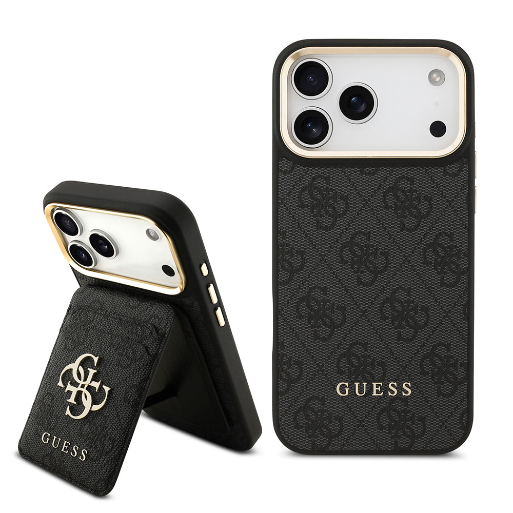 iPhone 17 Pro Max Kılıf Guess Orijinal Lisanslı M-safe Şarj Özellikli 4G Metal Büyük Logolu Kartlıklı Kılıf