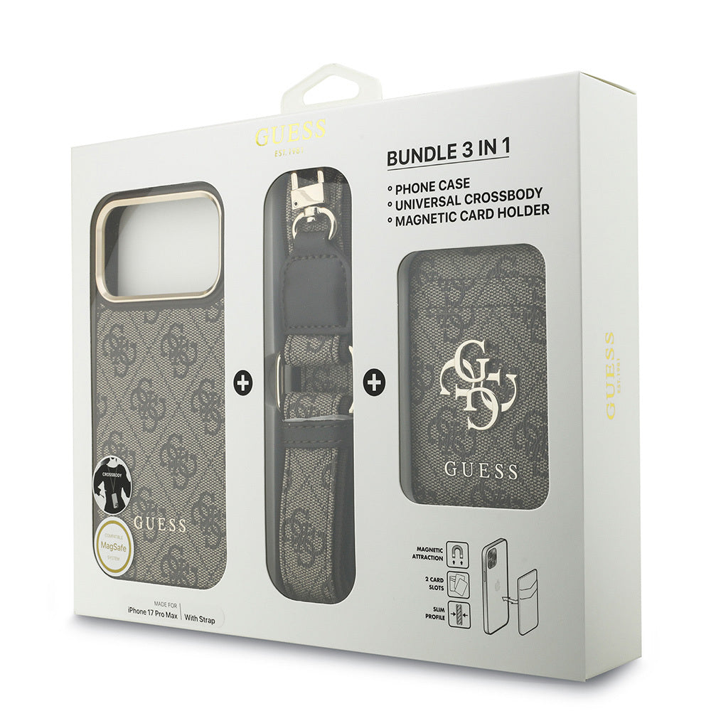 iPhone 17 Pro Max Kılıf Guess Orijinal Lisanslı M-safe Şarj Özellikli Askılı ve 4G Logo Kartlıklı Kılıf