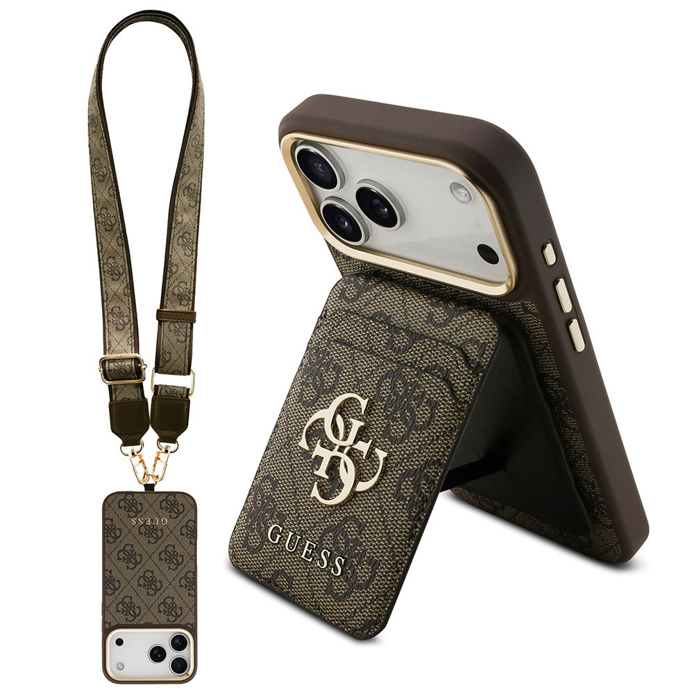 iPhone 17 Pro Max Kılıf Guess Orijinal Lisanslı M-safe Şarj Özellikli Askılı ve 4G Logo Kartlıklı Kılıf