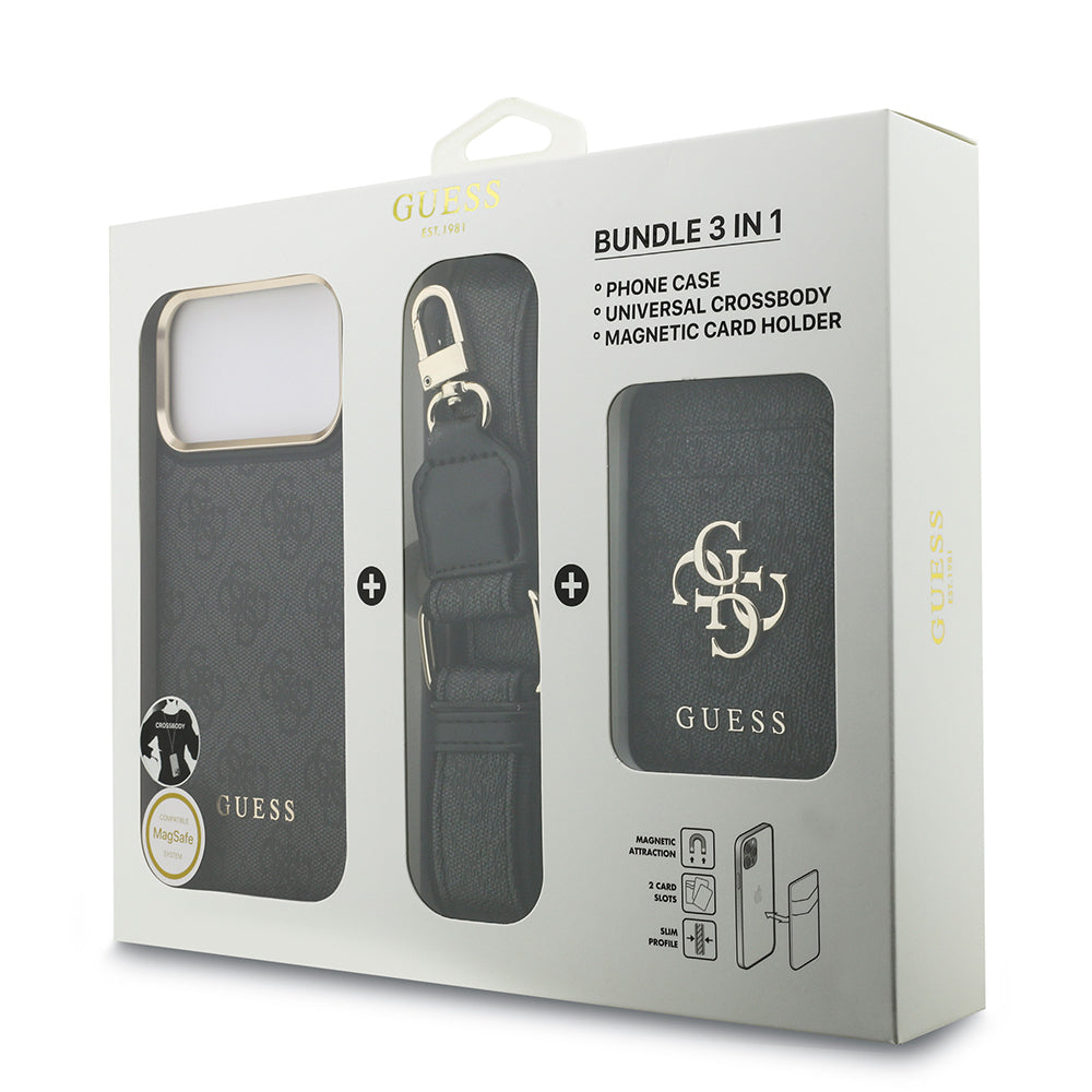 iPhone 17 Pro Max Kılıf Guess Orijinal Lisanslı M-safe Şarj Özellikli Askılı ve 4G Logo Kartlıklı Kılıf
