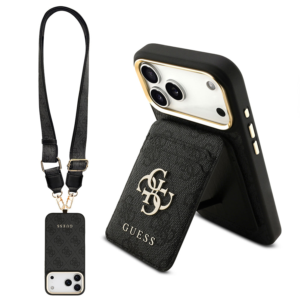 iPhone 17 Pro Max Kılıf Guess Orijinal Lisanslı M-safe Şarj Özellikli Askılı ve 4G Logo Kartlıklı Kılıf