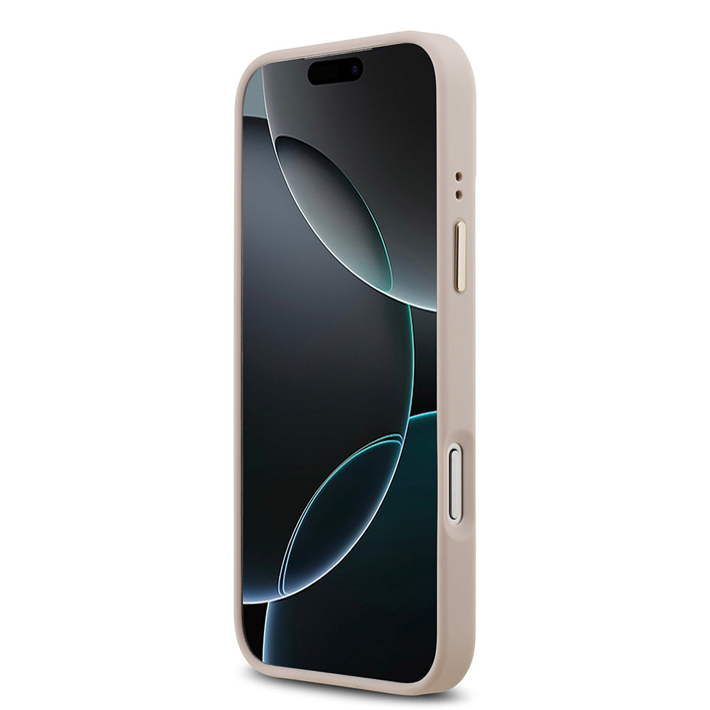 iPhone 17 Pro Max Kılıf Guess Orijinal Lisanslı M-safe Şarj Özellikli Gold Metal Kamera Çerçeveli PU Deri 4G Desenli Yazı Logolu Kılıf