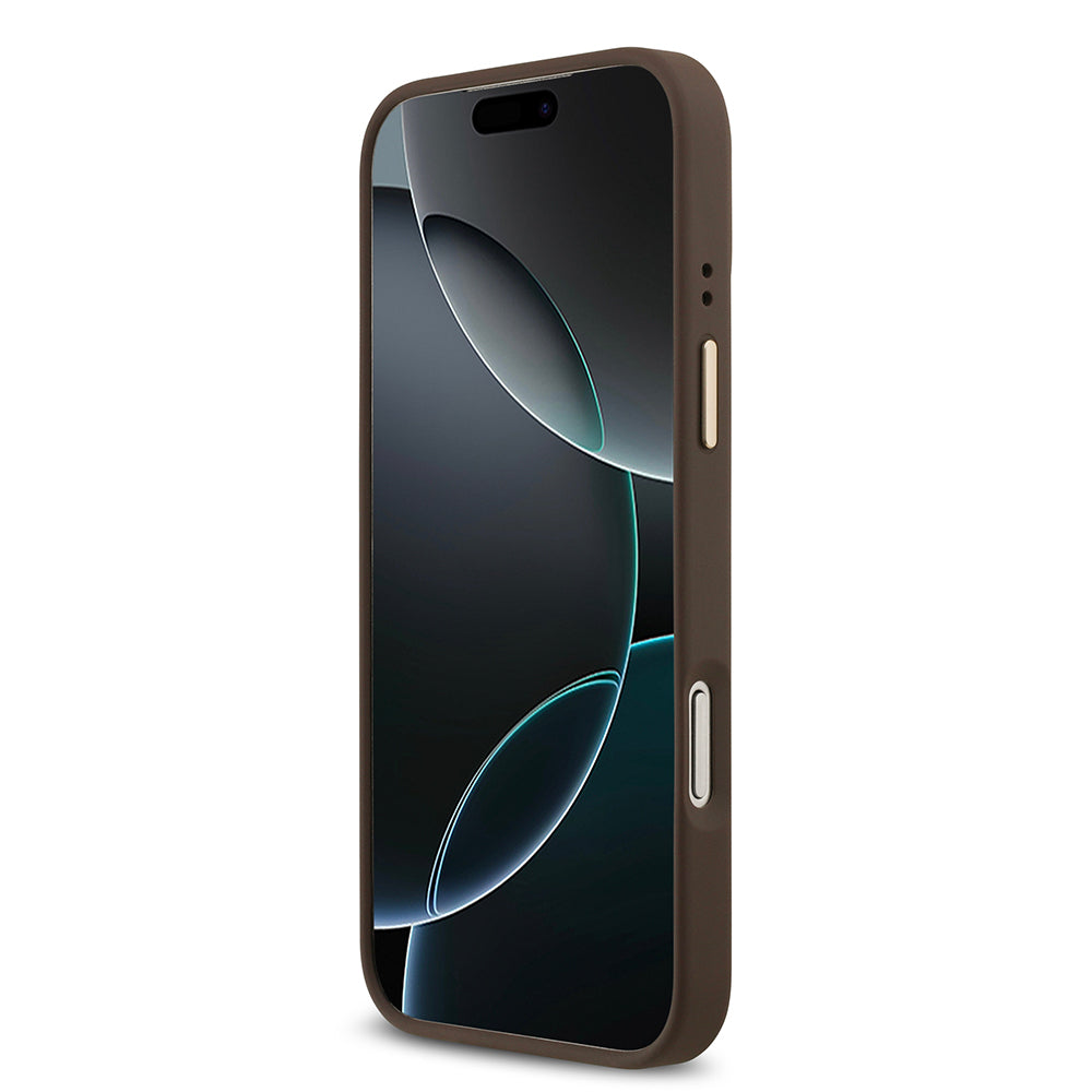 iPhone 17 Pro Max Kılıf Guess Orijinal Lisanslı M-safe Şarj Özellikli Gold Metal Kamera Çerçeveli Taşlı 4G Logolu Kılıf