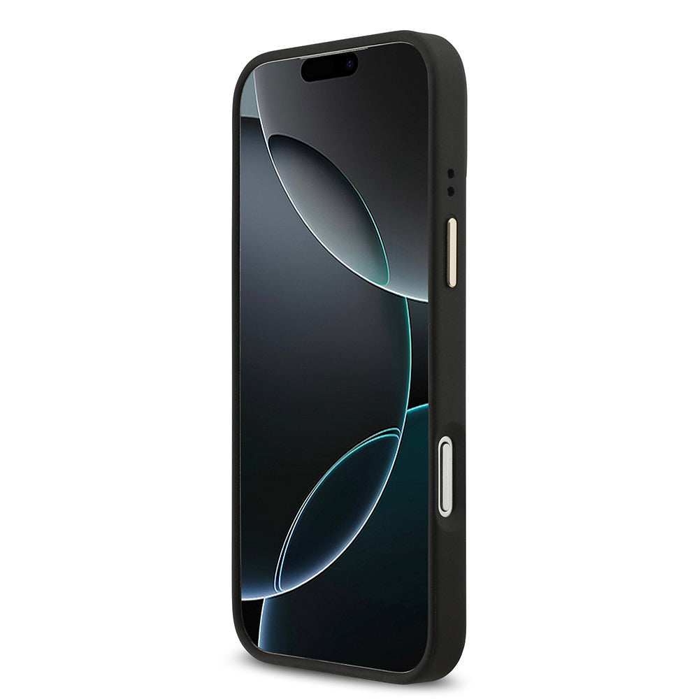 iPhone 17 Pro Max Kılıf Guess Orijinal Lisanslı M-safe Şarj Özellikli Gold Metal Kamera Çerçeveli Taşlı 4G Logolu Kılıf