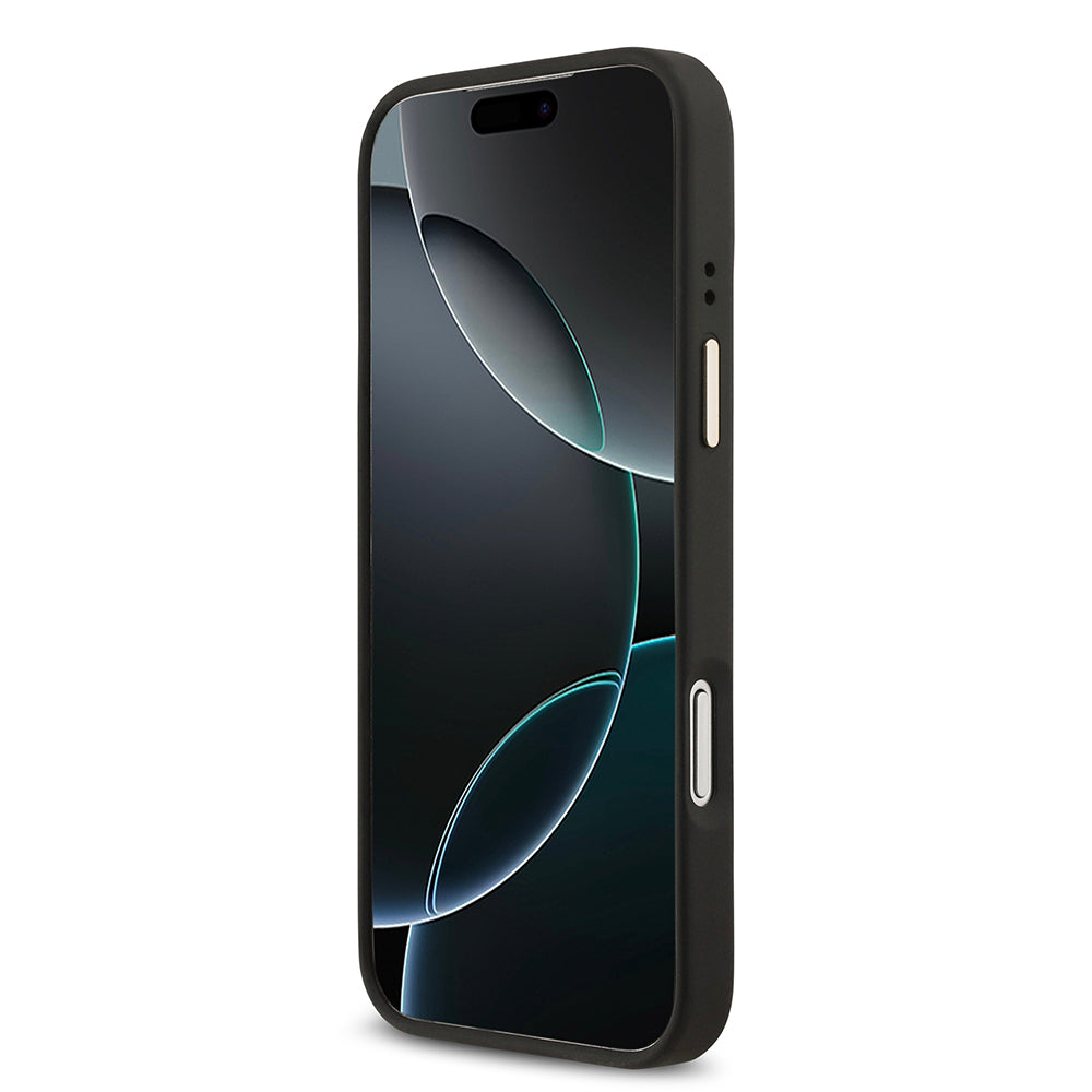 iPhone 17 Pro Max Kılıf Guess Orijinal Lisanslı M-safe Şarj Özellikli Grained Yazı ve Taşlı 4G Logolu Kılıf