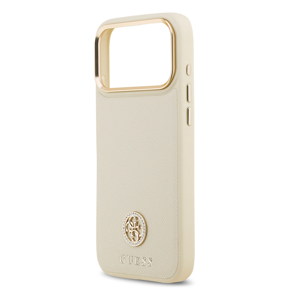 iPhone 17 Pro Max Kılıf Guess Orijinal Lisanslı M-safe Şarj Özellikli Grained Yazı ve Taşlı 4G Logolu Kılıf