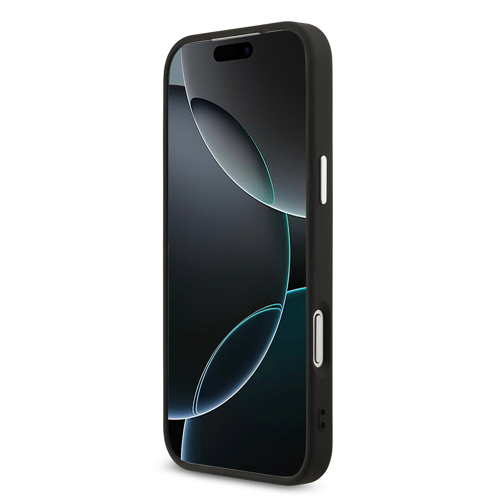 iPhone 17 Pro Max Kılıf Guess Orijinal Lisanslı M-safe Şarj Özellikli Gümüş Metal Kamera Çerçeveli Üçgen Logo 4G Desenli Kılıf