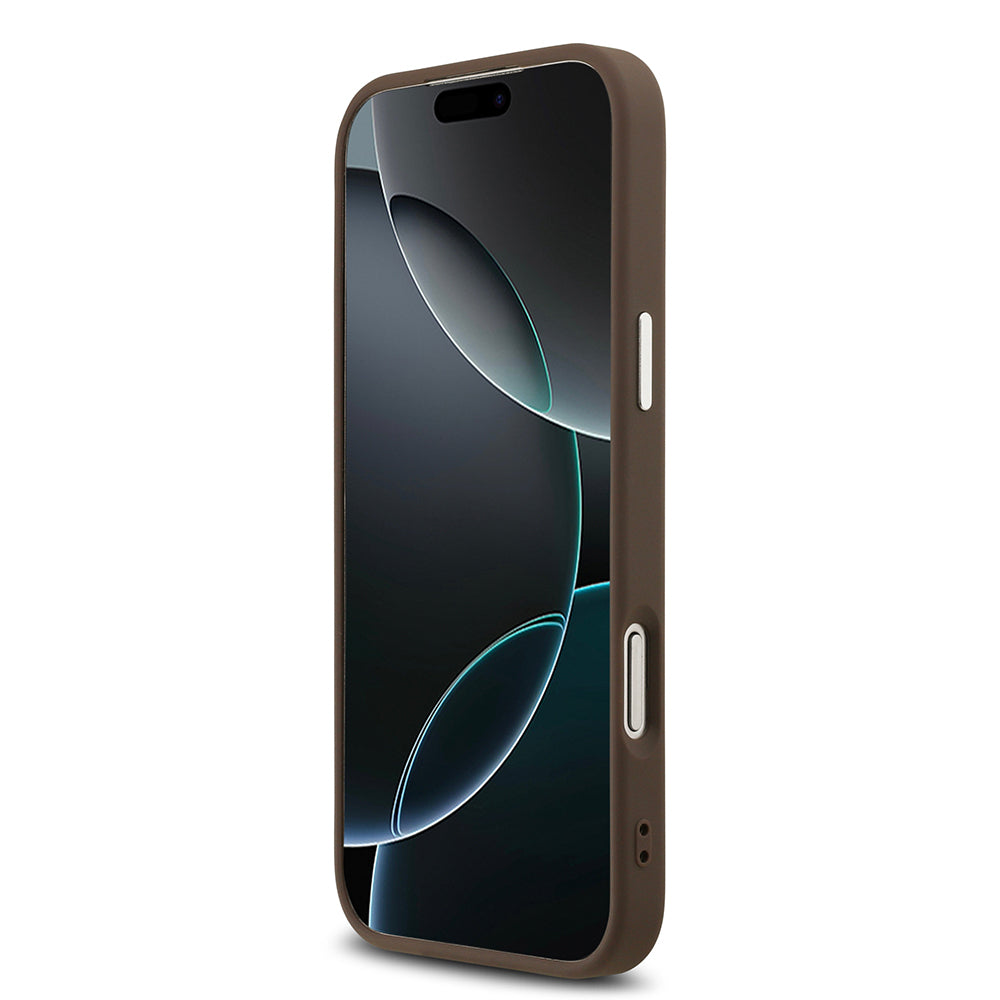 iPhone 17 Pro Max Kılıf Guess Orijinal Lisanslı M-safe Şarj Özellikli Gümüş Metal Kamera Çerçeveli Üçgen Logo 4G Desenli Kılıf