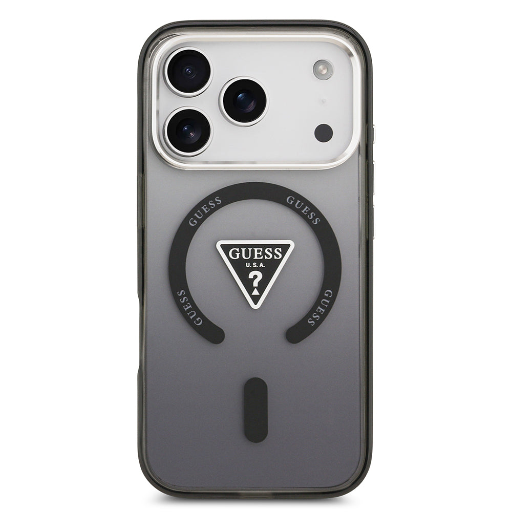 iPhone 17 Pro Max Kılıf Guess Orijinal Lisanslı M-safe Şarj Özellikli IML Baskılı Üçgen Logolu Metal Kamera Çerçeveli Kılıf