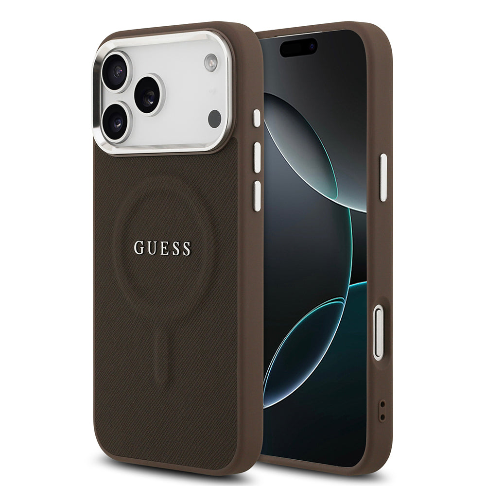 iPhone 17 Pro Max Kılıf Guess Orijinal Lisanslı M-safe Şarj Özellikli Klasik Yazı Logolu PU Deri Kılıf