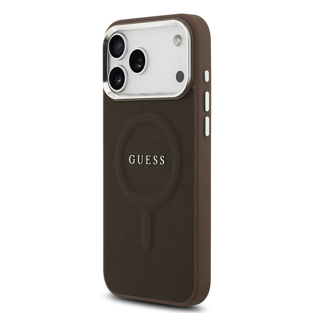 iPhone 17 Pro Max Kılıf Guess Orijinal Lisanslı M-safe Şarj Özellikli Klasik Yazı Logolu PU Deri Kılıf