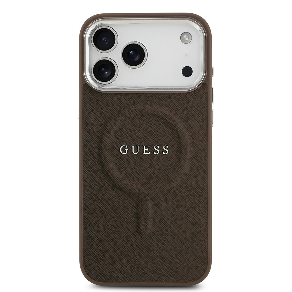 iPhone 17 Pro Max Kılıf Guess Orijinal Lisanslı M-safe Şarj Özellikli Klasik Yazı Logolu PU Deri Kılıf