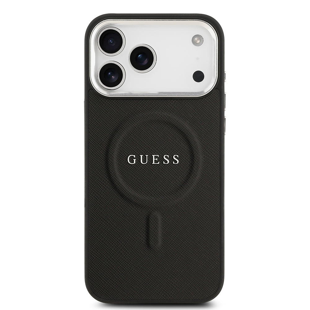 iPhone 17 Pro Max Kılıf Guess Orijinal Lisanslı M-safe Şarj Özellikli Klasik Yazı Logolu PU Deri Kılıf