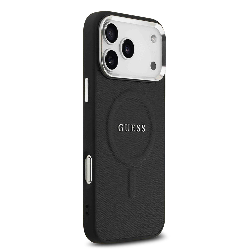 iPhone 17 Pro Max Kılıf Guess Orijinal Lisanslı M-safe Şarj Özellikli Klasik Yazı Logolu PU Deri Kılıf