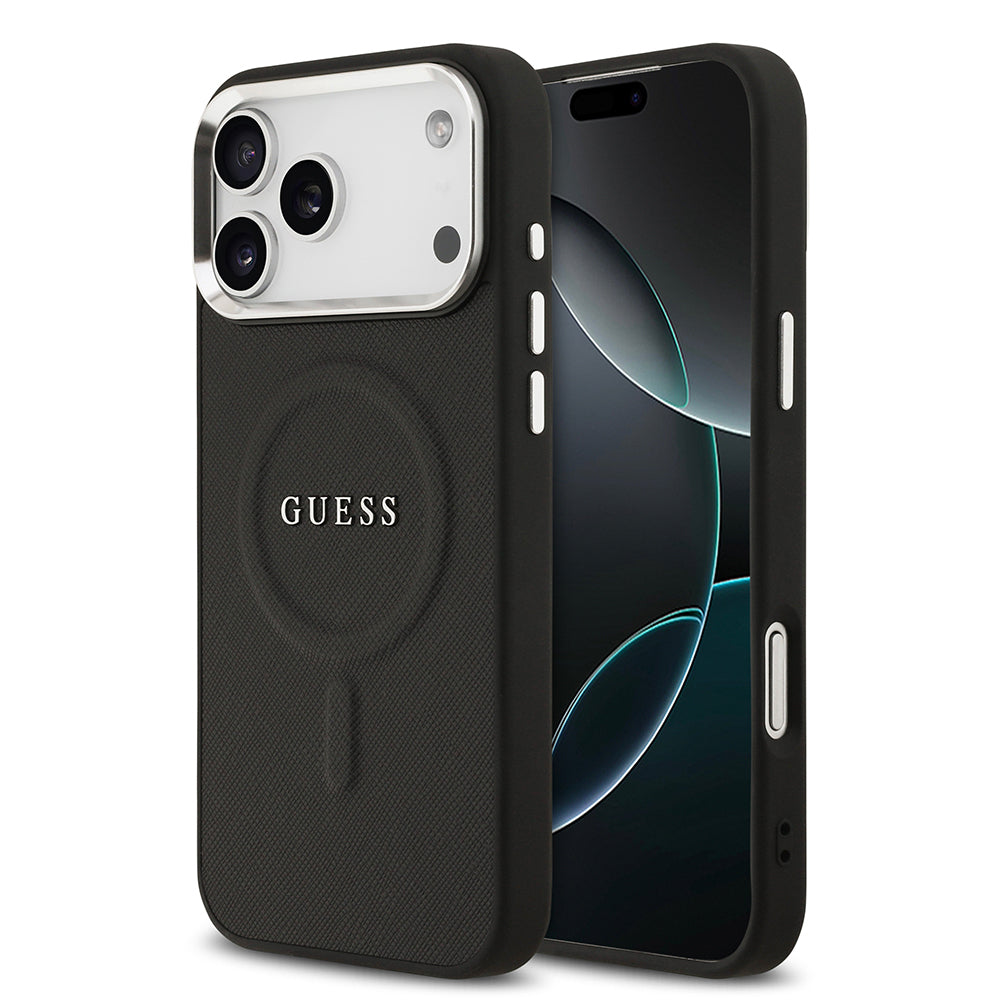 iPhone 17 Pro Max Kılıf Guess Orijinal Lisanslı M-safe Şarj Özellikli Klasik Yazı Logolu PU Deri Kılıf