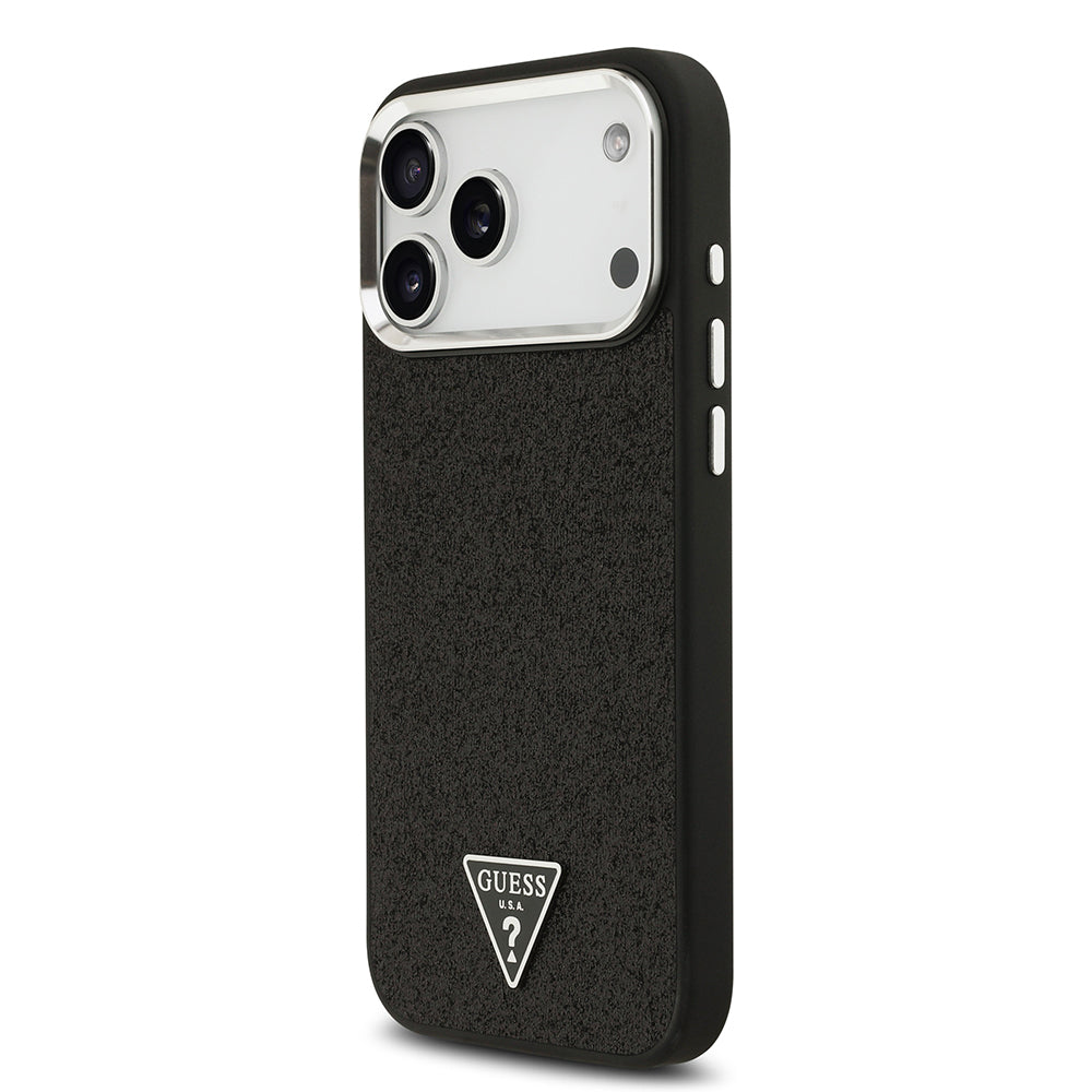 iPhone 17 Pro Max Kılıf Guess Orijinal Lisanslı M-safe Şarj Özellikli Metal Kamera Çerçeveli Üçgen Logolu Glitter Kılıf