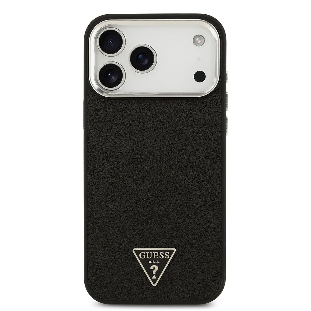 iPhone 17 Pro Max Kılıf Guess Orijinal Lisanslı M-safe Şarj Özellikli Metal Kamera Çerçeveli Üçgen Logolu Glitter Kılıf