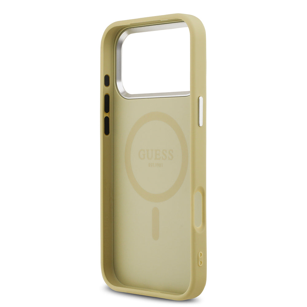 iPhone 17 Pro Max Kılıf Guess Orijinal Lisanslı M-safe Şarj Özellikli Metal Kamera Çerçeveli Üçgen Logolu Glitter Kılıf