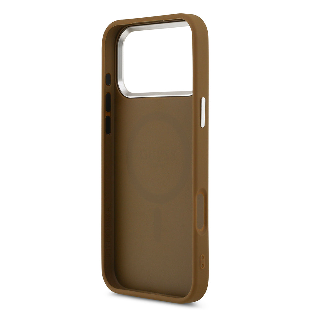 iPhone 17 Pro Max Kılıf Guess Orijinal Lisanslı M-safe Şarj Özellikli PU Deri Metal Kamera Çerçeveli Üçgen Logolu Kılıf