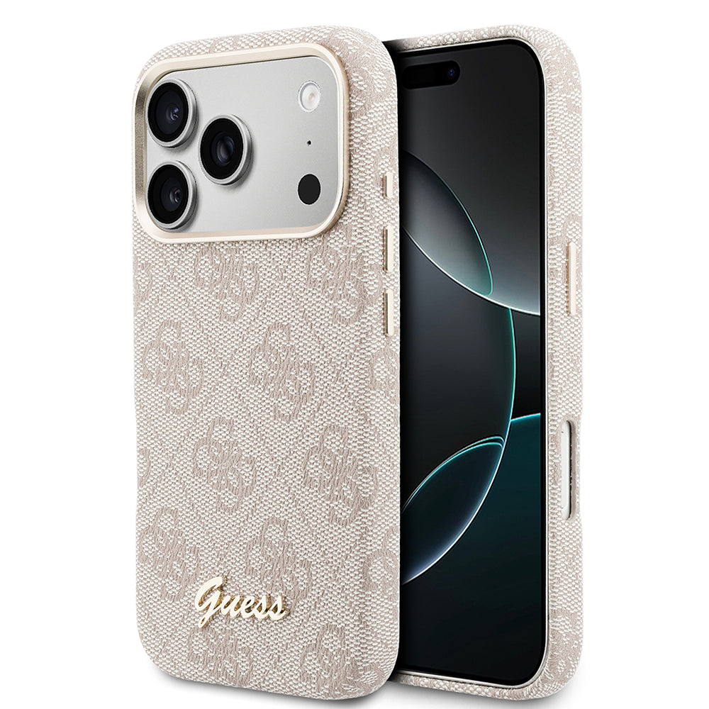 iPhone 17 Pro Max Kılıf Guess Orijinal Lisanslı M-safe Şarj Özellikli Script Yazı Logolu 4G Desenli Kılıf