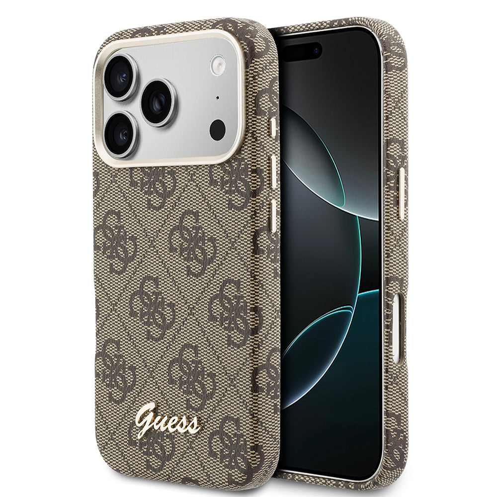 iPhone 17 Pro Max Kılıf Guess Orijinal Lisanslı M-safe Şarj Özellikli Script Yazı Logolu 4G Desenli Kılıf
