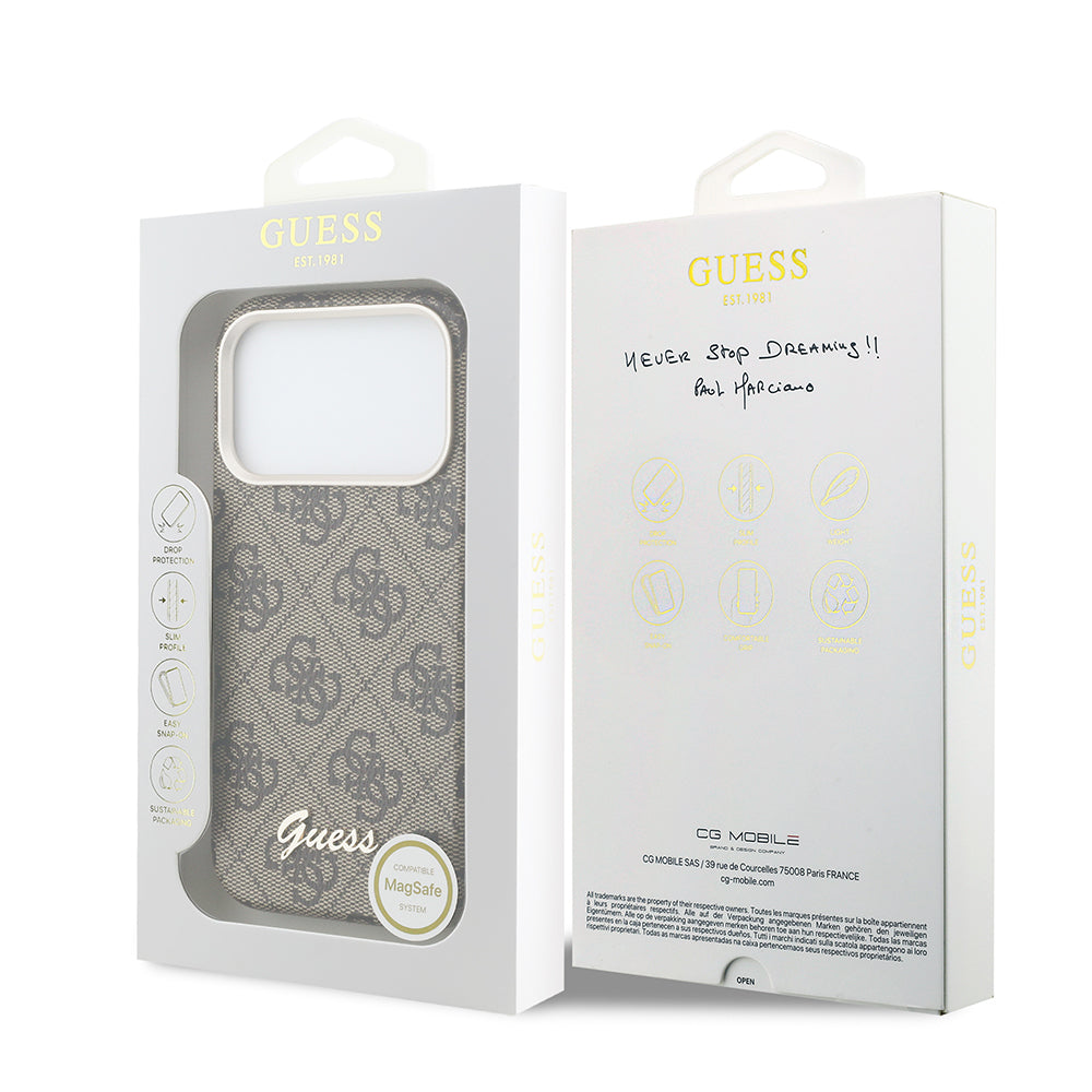 iPhone 17 Pro Max Kılıf Guess Orijinal Lisanslı M-safe Şarj Özellikli Script Yazı Logolu 4G Desenli Kılıf