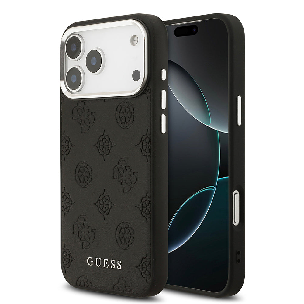 iPhone 17 Pro Max Kılıf Guess Orijinal Lisanslı M-safe Şarj Özellikli Sıcak Baskılı Klasik Yazı Logolu PU Deri Peony Kılıf