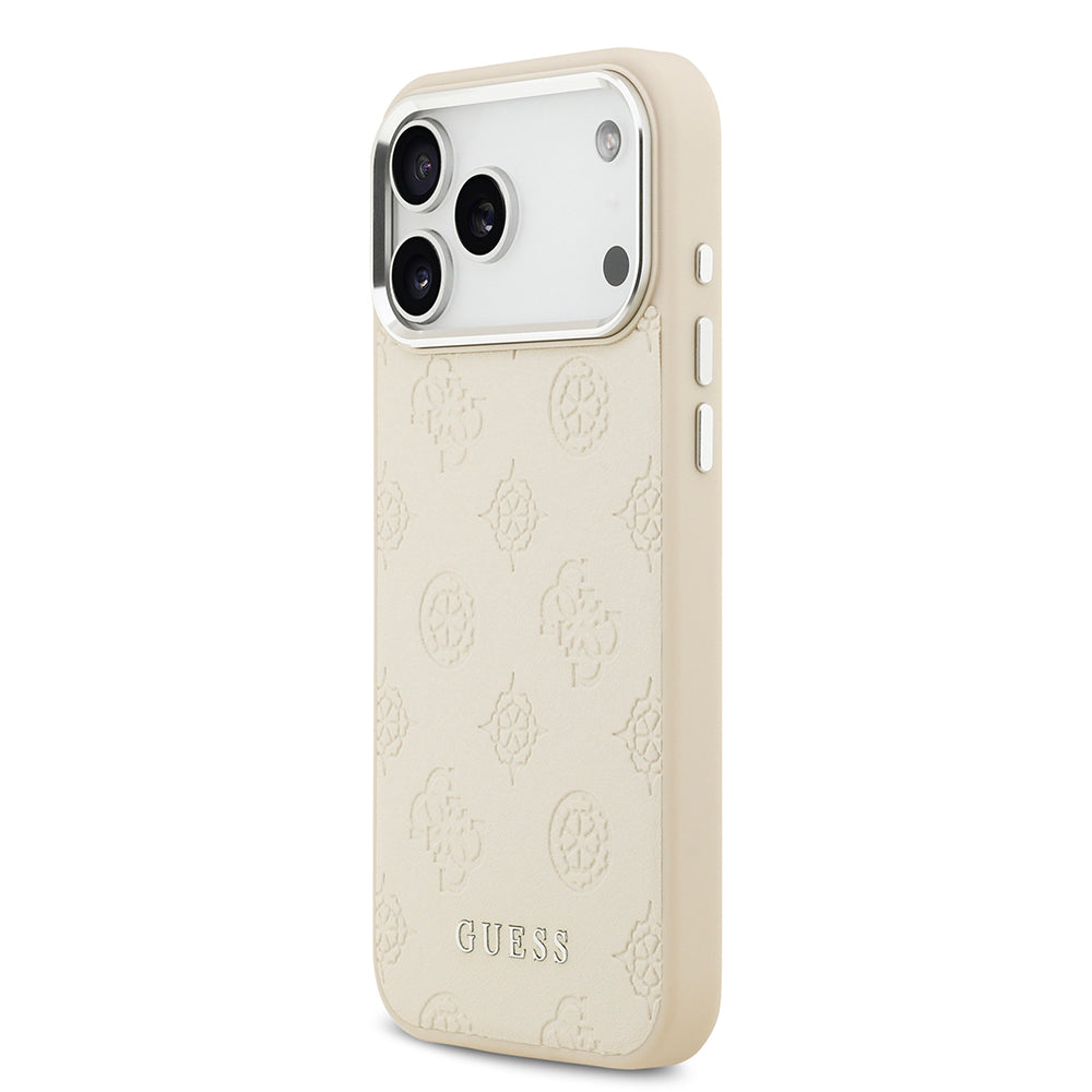 iPhone 17 Pro Max Kılıf Guess Orijinal Lisanslı M-safe Şarj Özellikli Sıcak Baskılı Klasik Yazı Logolu PU Deri Peony Kılıf