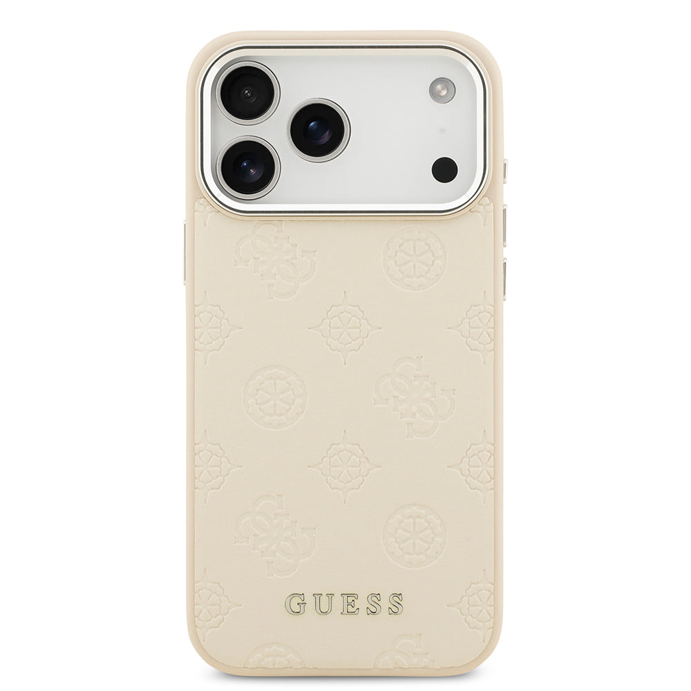 iPhone 17 Pro Max Kılıf Guess Orijinal Lisanslı M-safe Şarj Özellikli Sıcak Baskılı Klasik Yazı Logolu PU Deri Peony Kılıf