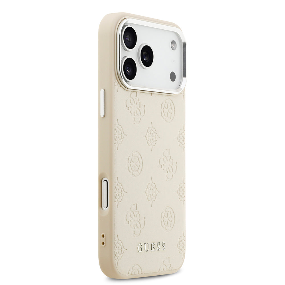 iPhone 17 Pro Max Kılıf Guess Orijinal Lisanslı M-safe Şarj Özellikli Sıcak Baskılı Klasik Yazı Logolu PU Deri Peony Kılıf