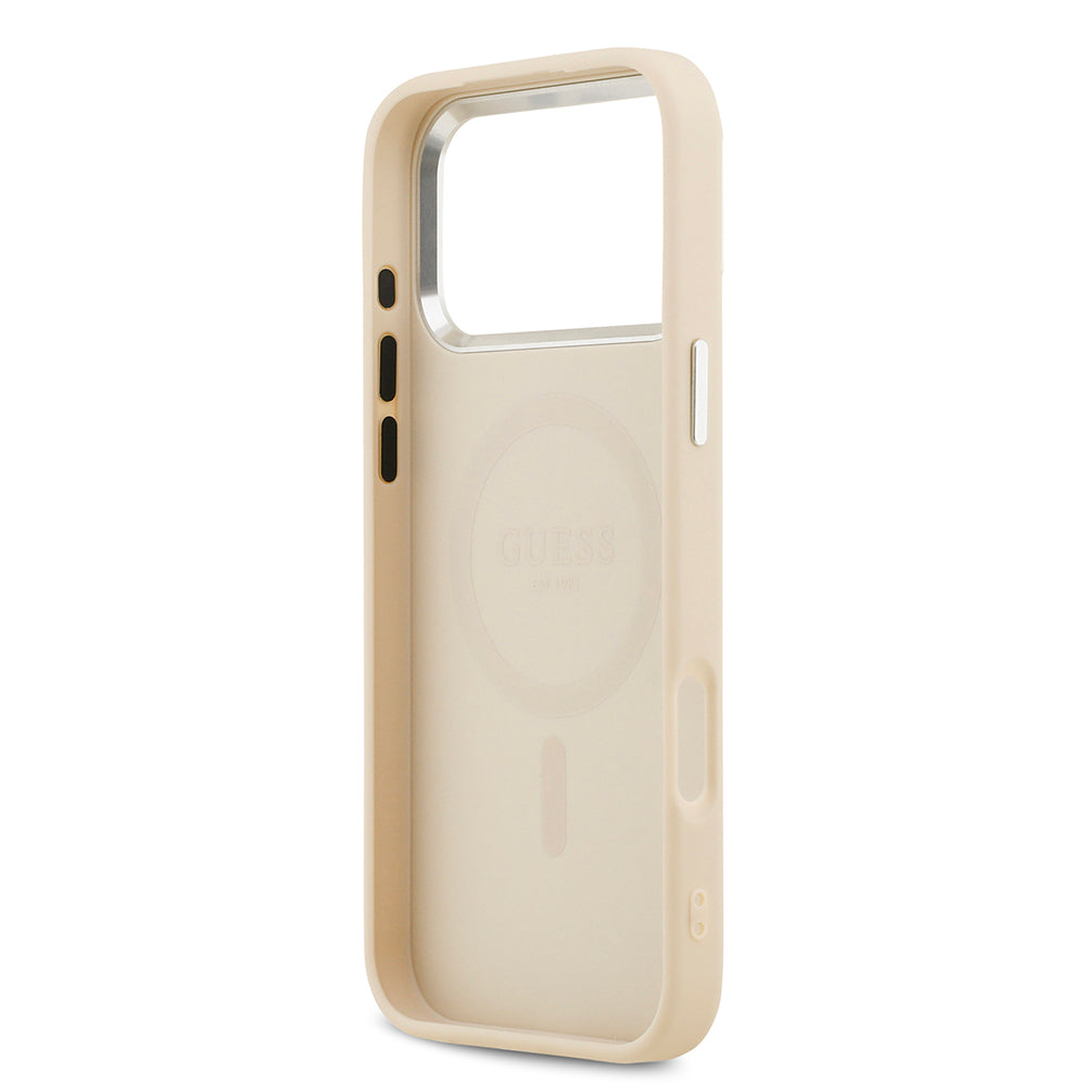 iPhone 17 Pro Max Kılıf Guess Orijinal Lisanslı M-safe Şarj Özellikli Sıcak Baskılı Klasik Yazı Logolu PU Deri Peony Kılıf