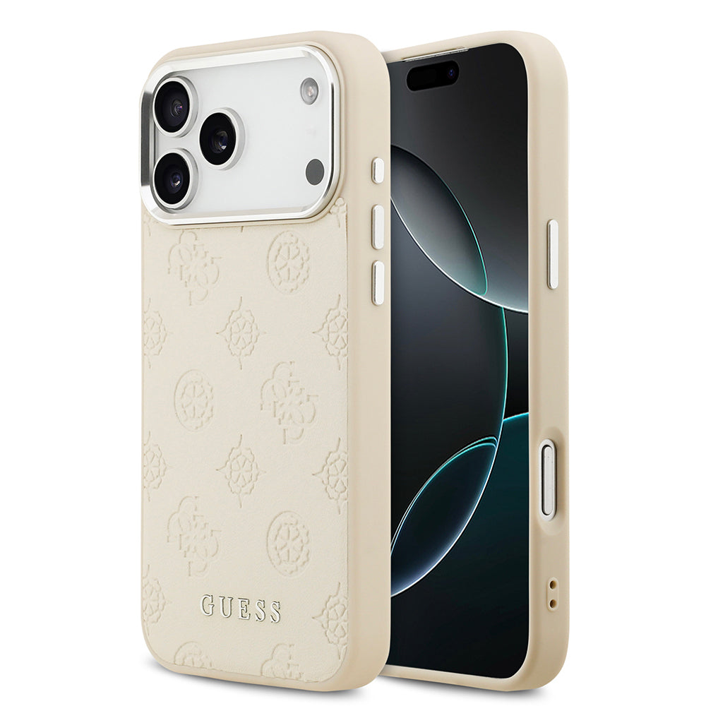 iPhone 17 Pro Max Kılıf Guess Orijinal Lisanslı M-safe Şarj Özellikli Sıcak Baskılı Klasik Yazı Logolu PU Deri Peony Kılıf