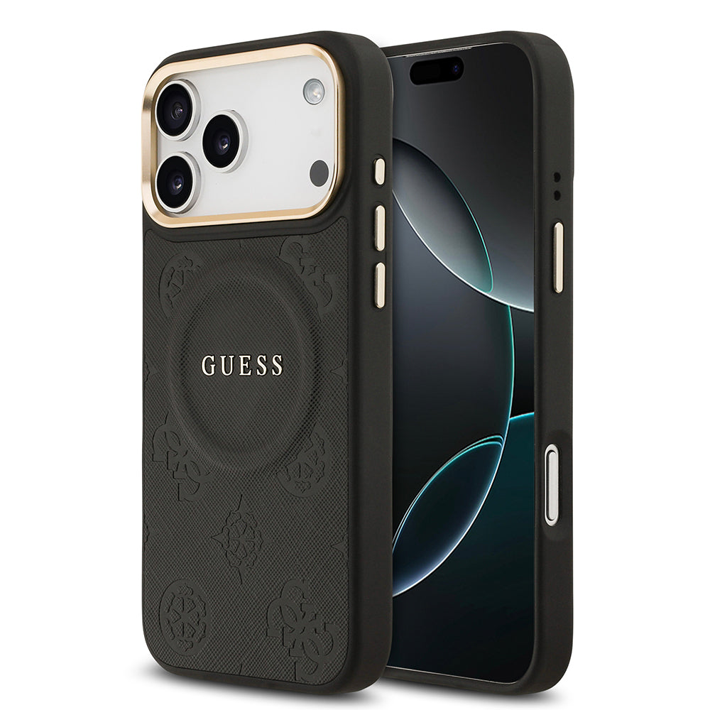 iPhone 17 Pro Max Kılıf Guess Orijinal Lisanslı M-safe Şarj Özellikli Sıcak Baskılı Yazı Logolu PU Deri Peony Kılıf