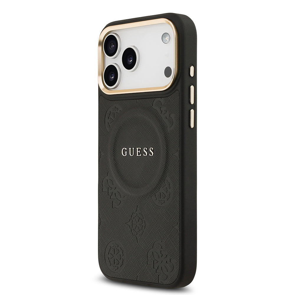 iPhone 17 Pro Max Kılıf Guess Orijinal Lisanslı M-safe Şarj Özellikli Sıcak Baskılı Yazı Logolu PU Deri Peony Kılıf
