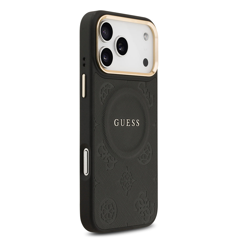 iPhone 17 Pro Max Kılıf Guess Orijinal Lisanslı M-safe Şarj Özellikli Sıcak Baskılı Yazı Logolu PU Deri Peony Kılıf