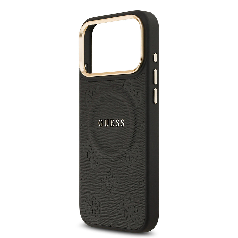 iPhone 17 Pro Max Kılıf Guess Orijinal Lisanslı M-safe Şarj Özellikli Sıcak Baskılı Yazı Logolu PU Deri Peony Kılıf