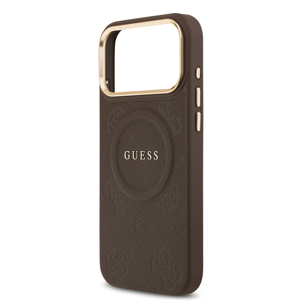 iPhone 17 Pro Max Kılıf Guess Orijinal Lisanslı M-safe Şarj Özellikli Sıcak Baskılı Yazı Logolu PU Deri Peony Kılıf