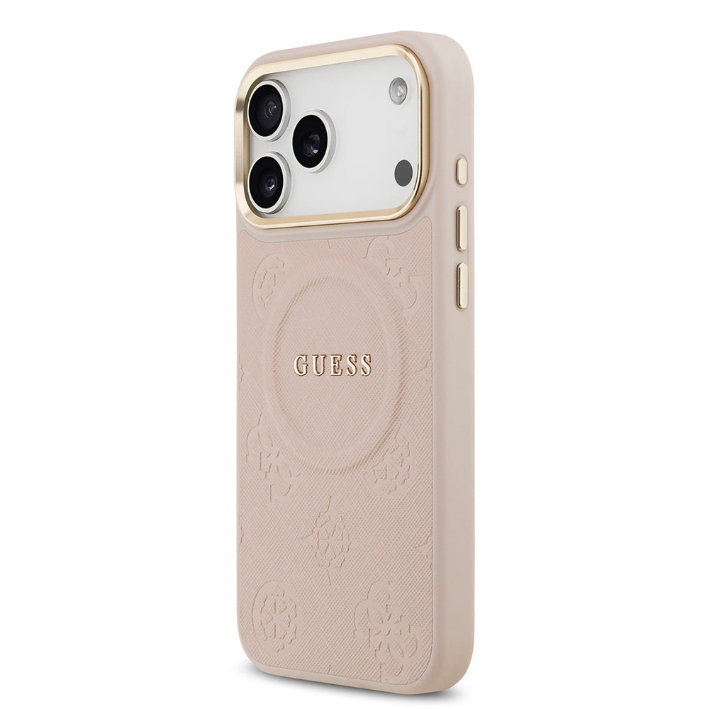 iPhone 17 Pro Max Kılıf Guess Orijinal Lisanslı M-safe Şarj Özellikli Sıcak Baskılı Yazı Logolu PU Deri Peony Kılıf