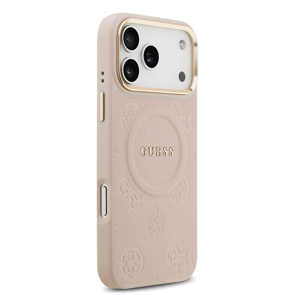 iPhone 17 Pro Max Kılıf Guess Orijinal Lisanslı M-safe Şarj Özellikli Sıcak Baskılı Yazı Logolu PU Deri Peony Kılıf