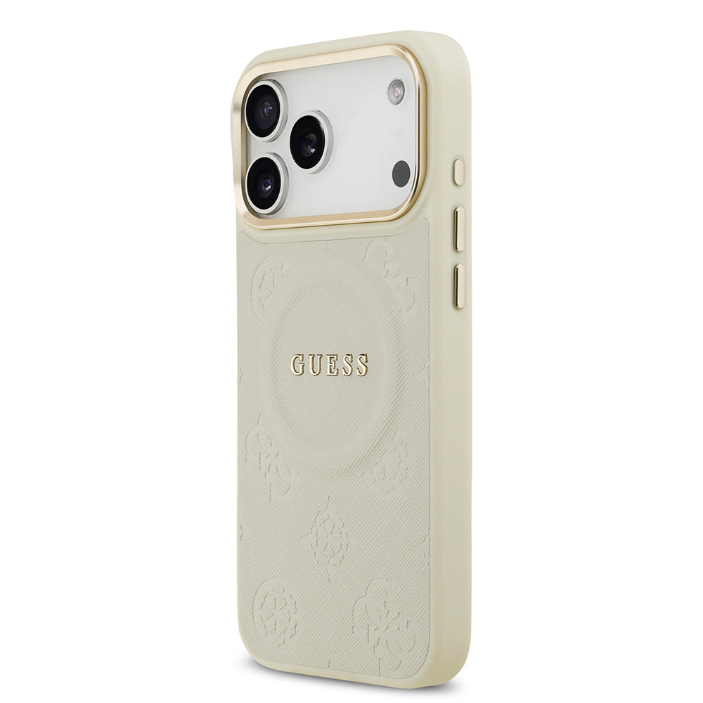 iPhone 17 Pro Max Kılıf Guess Orijinal Lisanslı M-safe Şarj Özellikli Sıcak Baskılı Yazı Logolu PU Deri Peony Kılıf