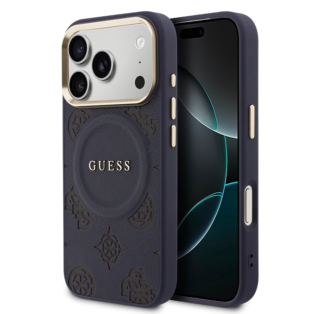 iPhone 17 Pro Max Kılıf Guess Orijinal Lisanslı M-safe Şarj Özellikli Sıcak Baskılı Yazı Logolu PU Deri Peony Kılıf