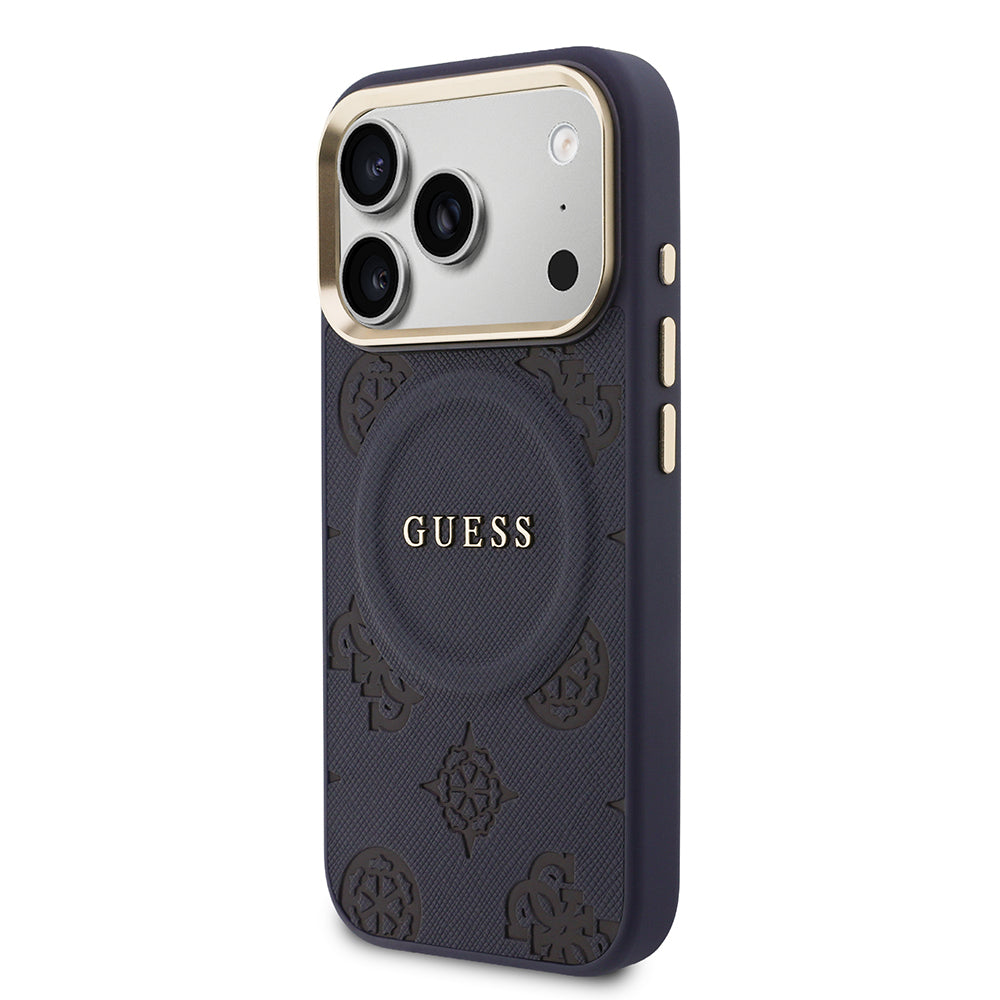 iPhone 17 Pro Max Kılıf Guess Orijinal Lisanslı M-safe Şarj Özellikli Sıcak Baskılı Yazı Logolu PU Deri Peony Kılıf