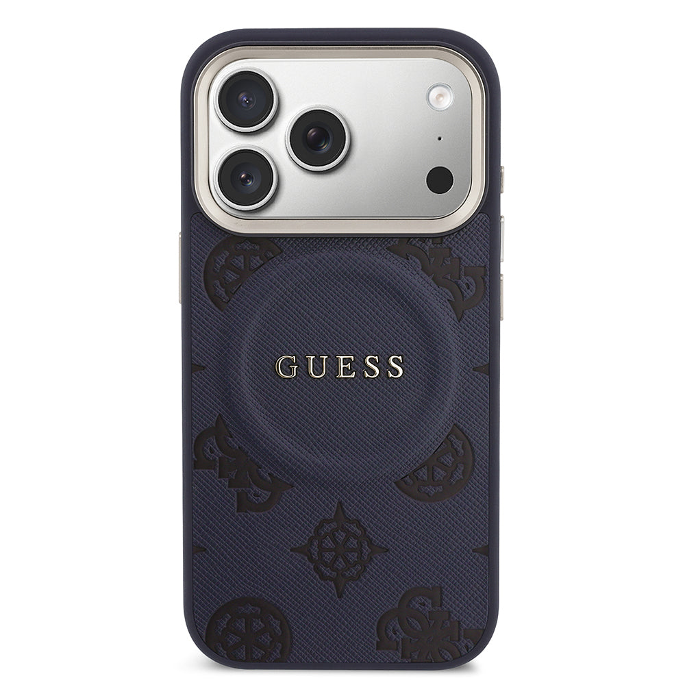 iPhone 17 Pro Max Kılıf Guess Orijinal Lisanslı M-safe Şarj Özellikli Sıcak Baskılı Yazı Logolu PU Deri Peony Kılıf