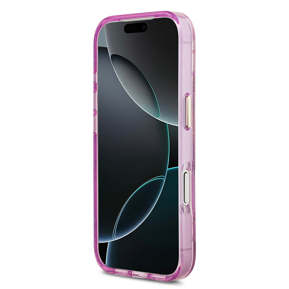 iPhone 17 Pro Max Kılıf Guess Orijinal Lisanslı M-safe Şarj Özellikli Simli Çiçek Desenli Metal Kamera Çerçeveli Üçgen Logolu Kılıf