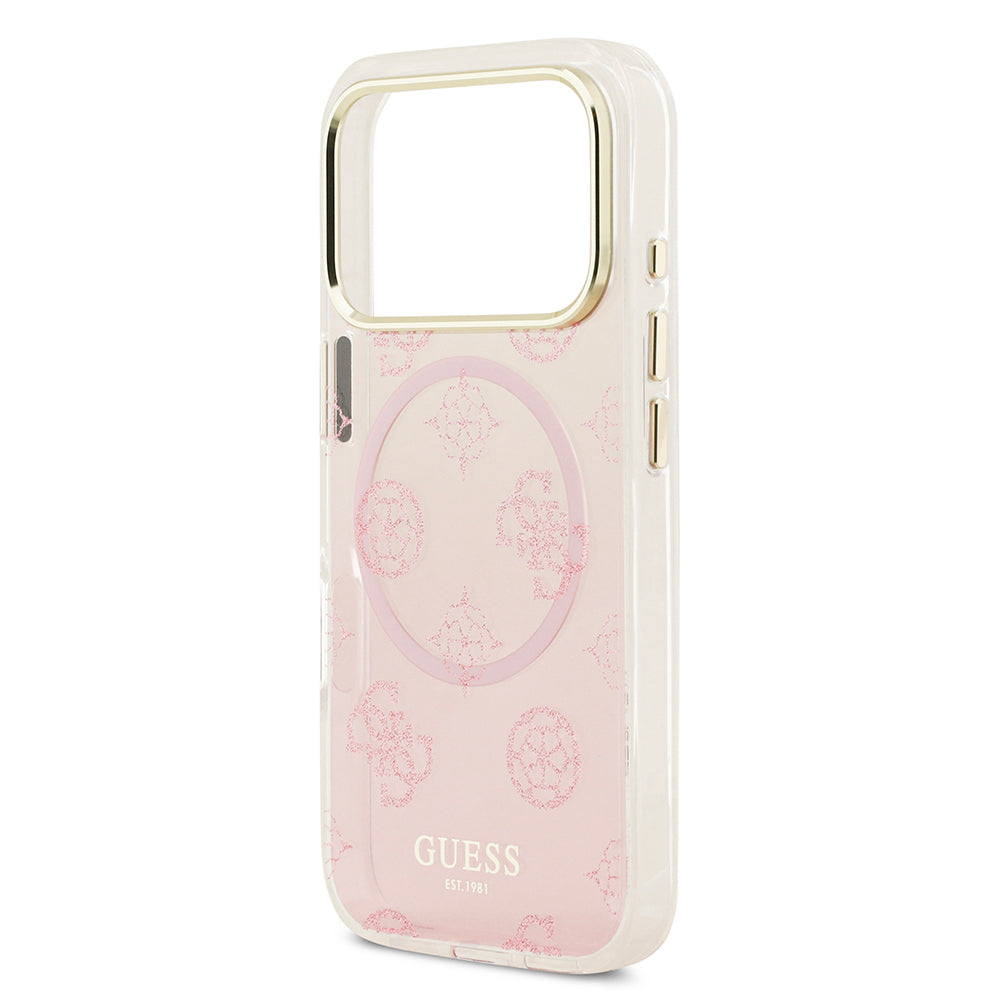 iPhone 17 Pro Max Kılıf Guess Orijinal Lisanslı M-safe Şarj Özellikli Simli Peony Desenli Silikon Kılıf